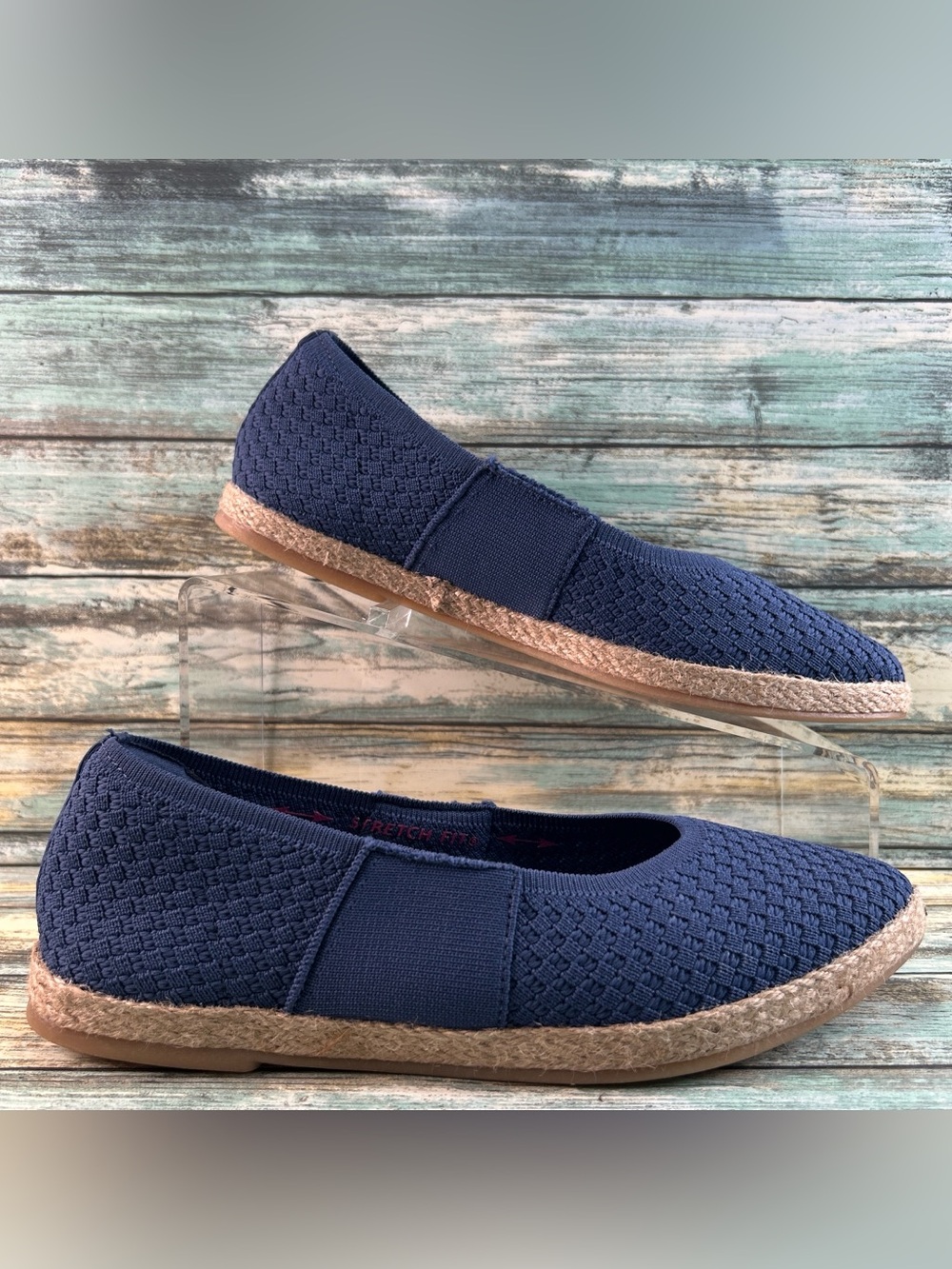 Skechers Espadrille Flats Womens Size 8M Navy Blue Knit Fabric Slip On Shoe